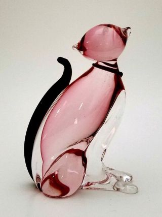 Vintage Alfredo Barbini Murano Sommerso Glass Cat Sculpture - Italy 4