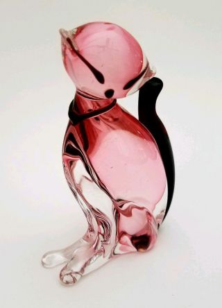 Vintage Alfredo Barbini Murano Sommerso Glass Cat Sculpture - Italy 7