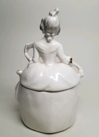 Vintage Porcelain Victorian Lady Dresser Half Doll Trinket Powder Vanity Box Jar 3