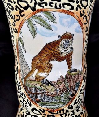 Vintage Chinese Porcelan Large Tall Flower Vase - Monkeys with Leopard Print - 6