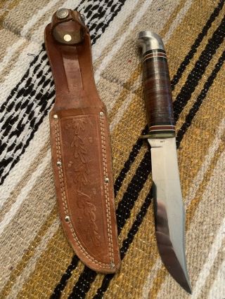 Vintage Western Usa L36 Hunting Bushcraft Survival Bowie Knife With Sheath