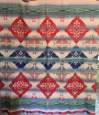 Vintage 40s - 50s Western Indian Design Camp Blanket - Reversible 70 " W X 81 " L