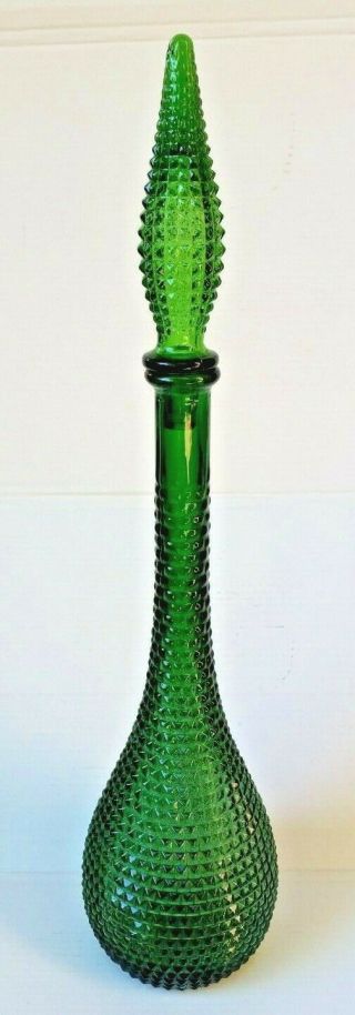 21.  5 " Vintage Mid Century Italian Emerald Green Glass Genie Bottle Italy