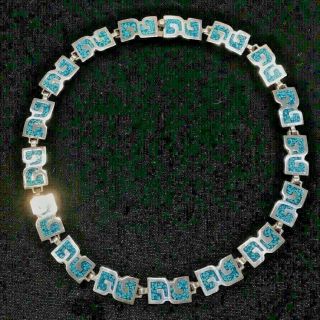 Vtg Signed Mosaic Turquoise Inlay Sterling Silver Necklace Taxco Mexico Tv - 08