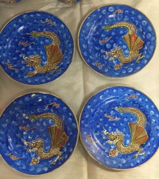 Antique/Vintage 12 Piece Nagoya Cobalt Blue Dragonware Service Moriage 2