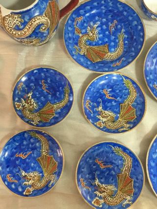 Antique/Vintage 12 Piece Nagoya Cobalt Blue Dragonware Service Moriage 3