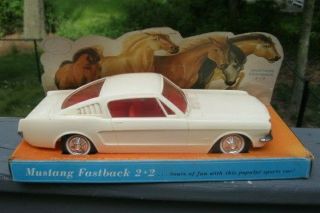 Vintage Ford Mustang Fastback 2,  2 Promo Car White 1965 Processed Plastics W/box