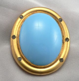 Antique Victorian Large Turquoise Blue Glass Jewel Brooch Pin Rhinestones Gf/rgp