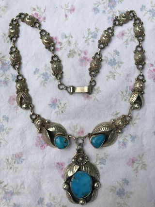 Vintage Sterling Silver Turquoise Mexico 1925 Necklace