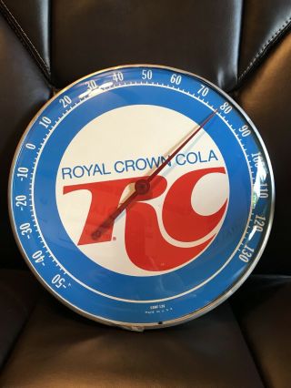 Vintage 1960s Rc Royal Crown Cola Soda Metal Thermometer With Bubble Glass Face