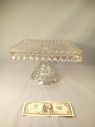 Vintage Fostoria American 10” Square Pedestal Cake Stand With Rum Well