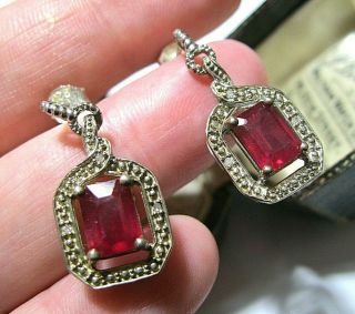 Vintage Jewellery Sterling Silver Ruby & Real Diamond Gem Stone Drop Earrings