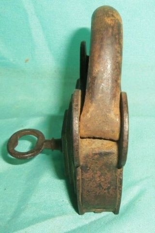 Antique Vintage Cast Iron Brass Padlock Lock with Key Large Unusual 2