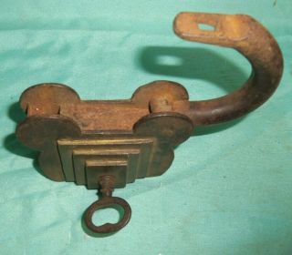 Antique Vintage Cast Iron Brass Padlock Lock with Key Large Unusual 8