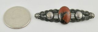 ANTIQUE VINTAGE FRED HARVEY ERA STERLING SILVER STAMPED PETRIFIED WOOD PIN 2