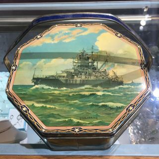 Vintage Wwii Us Navy Ship Uss Idaho Loose Wiles Octagonal Biscuit Tin