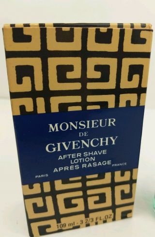 Vtg Monsieur De Givenchy After Shave Lotion Nos 109 Ml 3 2/3 Oz Formula