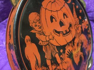 Vtg 1930’s Halloween Metal Tamborine Jol Pumpkin Ghost J Chein
