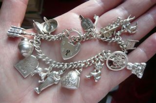 Vintage Silver 16 Charm Bracelet 42 Grams
