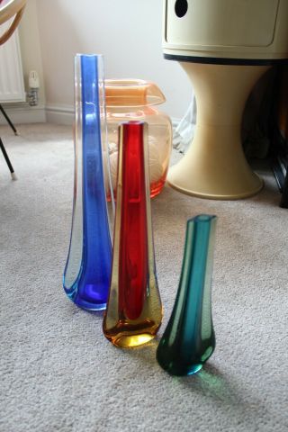 Vintage Galliano Ferro Art Glass Stem Vases X 3 Various Colours - Various Sizes