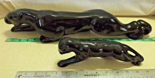 Two Vintage Black Panther Cat Figurines Mother & Baby Euc