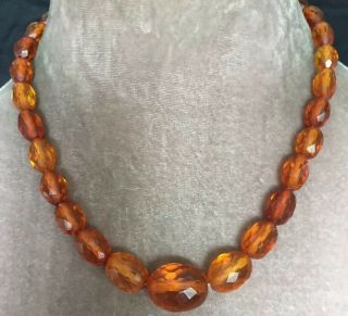 Vintage Jewellery Fabulous Real Faceted Amber Graduated Bead Necklace