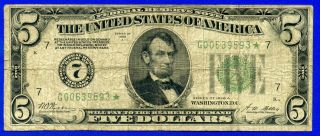 =rare 1928 - A $5 Federal Reserve Note ( (star))  Chicago G00639593