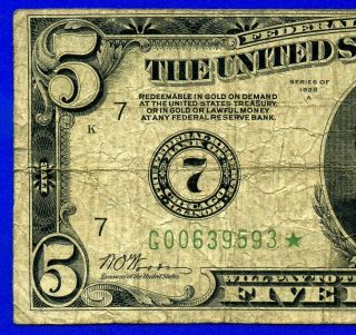 =Rare 1928 - A $5 Federal Reserve Note ( (STAR))  Chicago G00639593 2