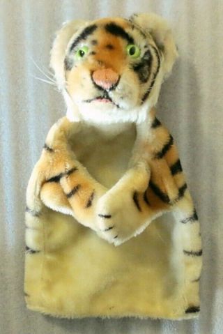 Vintage Mohair Steiff Tiger Hand Puppet Toy With Ear Button,  1946 - 1969