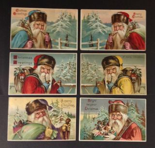 Vintage Santa Claus Postcards (set Of 6) A G & Co.  Series 185 - Santa W/pipe,  Toys