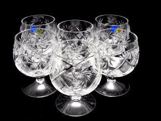 Set Of 6 Russian Crystal Cognac Snifters,  10 Oz Glasses,  Whiskey,  Vintage Goblet