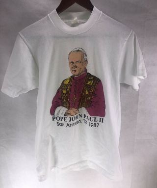 80s Vintage Rare Pope John Paul Ii Usa Visit Tour 1987 White T Shirt Medium Rap
