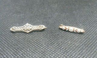 2 Vintage Lingerie Pins 14k Gold - One Filigree,  One Enamel Flowers 1.  8 G