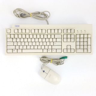 Vtg Ibm Keyboard & Mouse Deep Cleaned Wired Ps/2 (kb - 7953,  12j3618)