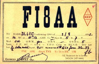 Fi8aa Georges Louvet Saigon,  Vietnam 1952 Vintage Ham Radio Qsl Card