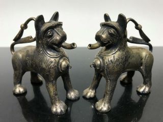 Vtg 2pc Chinese Silverplate Foo Dog Incense Burner Figurines