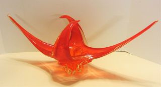 Huge Vintage Murano Form Glass 4 Lobe Dish Amberina Red/orange 22 " Long