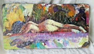 Vintage Nude Woman Female Oil Painting Gouache Abstract Wood Drawer 24 "