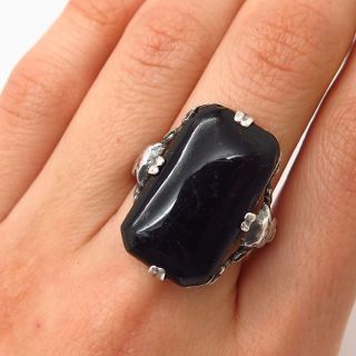 925 Sterling Silver Antique Art Nouveau Black Onyx Ring Size 8