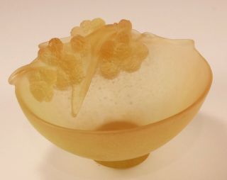 Rare Signed Daum Pate De Verre Glass Mimosa Trinket Bowl,  Design