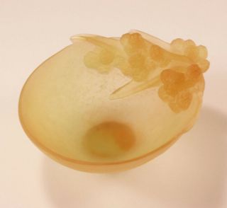 Rare Signed Daum Pate de Verre Glass Mimosa Trinket Bowl,  design 2