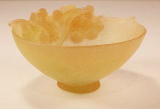 Rare Signed Daum Pate de Verre Glass Mimosa Trinket Bowl,  design 4