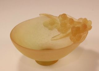 Rare Signed Daum Pate de Verre Glass Mimosa Trinket Bowl,  design 5