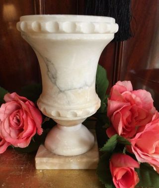 Vintage Antique White Italian Marble Small Vase Statue Urn