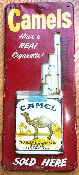 Camels Camel Cigarettes Tin Thermometer Sign Advertising Tobacciana Vintage Ad