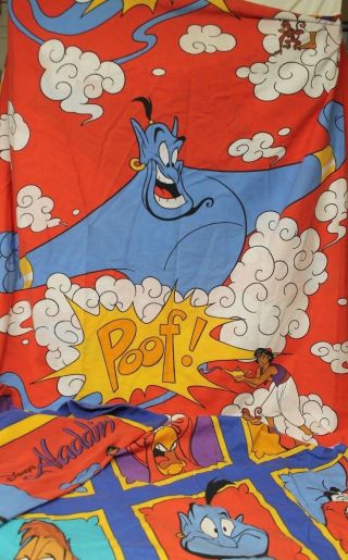 Vintage Walt Disney Aladdin Twin Size Sheet Set Flat Fitted Pillow Fabric