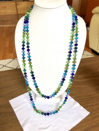 Joan Rivers Faceted Crystal Beaded Greens Blues Necklace 60 " Long