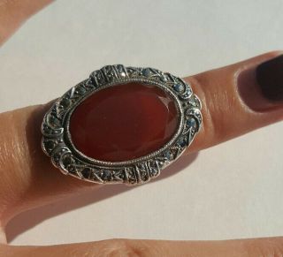 Art Deco Sterling Silver Marcasite Carnelian Ring