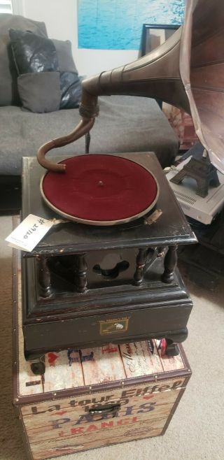 Switzerland Vintage Gramophone Phonograph.  Old rare No.  533 Brass Horn. 2
