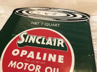 VINTAGE SINCLAIR OPALINE PORCELAIN MOTOR OIL CAN SIGN,  GAS STATION,  RACK PLATE 7